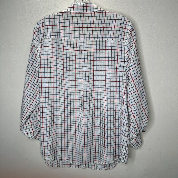 Joie White Red Blue Black & Green Plaid Front Button Pockets Long Sleeve Shirt L - Picture 5 of 13